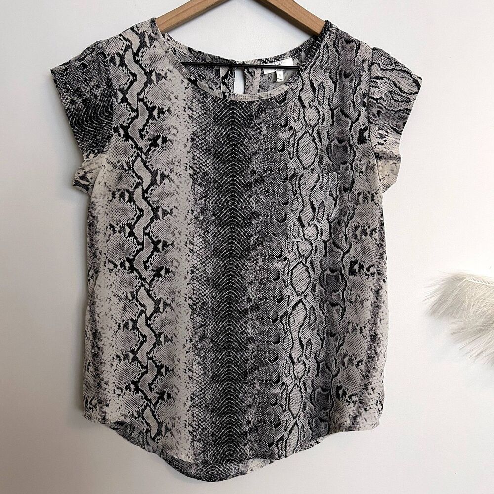 Joie 100% Silk Snakeskin Print Pocket Blouse
